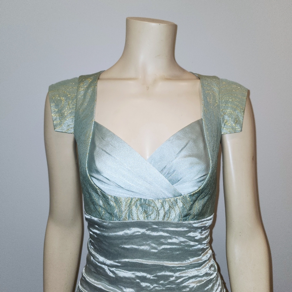 Nicole Miller Satin light blue shiny dress with gold accents size 0 NWT - Picture 4 of 11